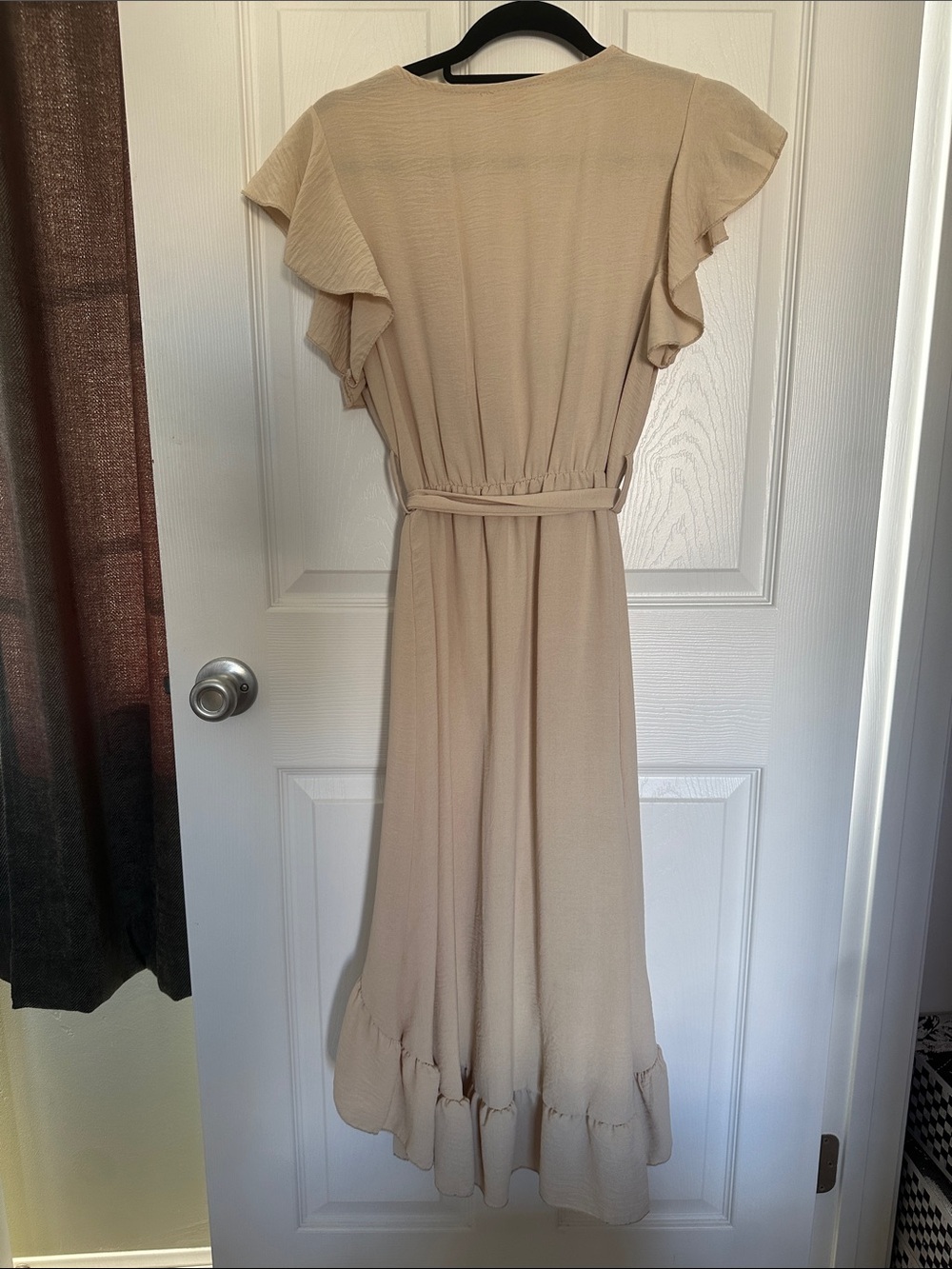Beige Ruffle Surplice High-Low Dress - Picture 3 of 3